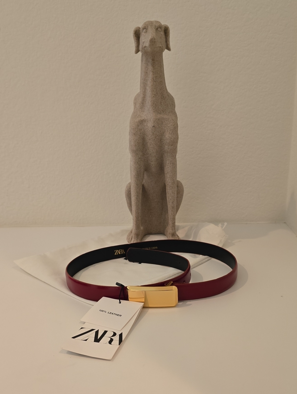 Nwt Zara  100% Leather Belt Cherry Red With Gold